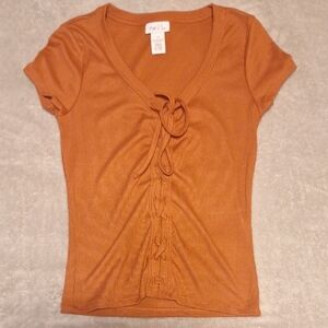 Rue21 Burnt Orange Short Sleeve Tie-Front Top